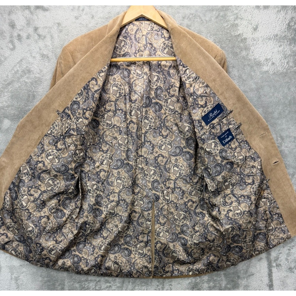 Ralph‎ Ralph Lauren Mens Corduroy Blazer 42L Tan Paisley Lined Stretch - Picture 2 of 11